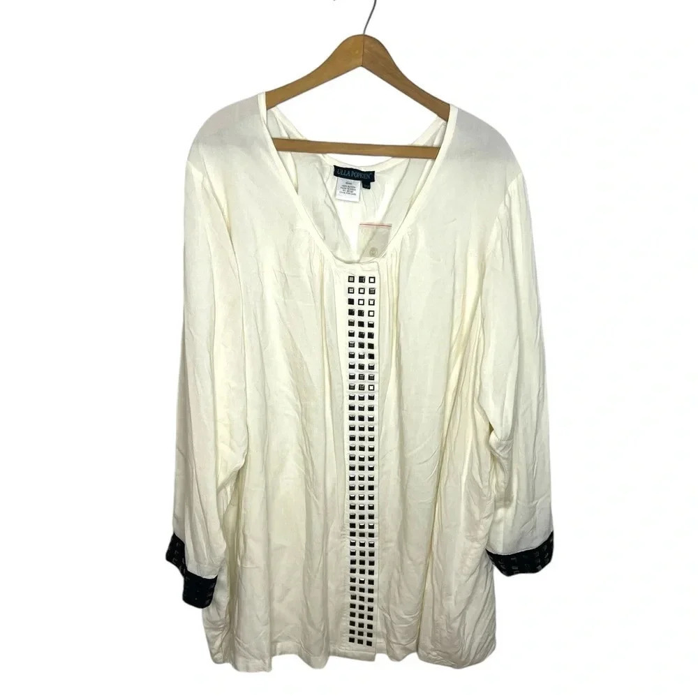 ULLA POPKEN Studded Trim Scoop Neck Blouse
